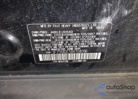 2011 Subaru Forester 2.5X Premium z USA, uszkodzony, nr VIN JF2SHADC5BH704096